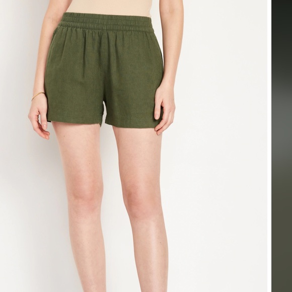 NWT OLD NAVY High-Waisted Linen-Blend Pull-On Shorts -- 3.5-inch insea OLIVE M - Picture 2 of 5